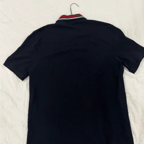 Gucci Navy Polo with Multicolor Striped Collar